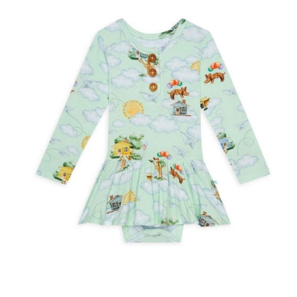 Posh Peanut Baby Girl's Posh Tree House Henley Twirl Bodysuit